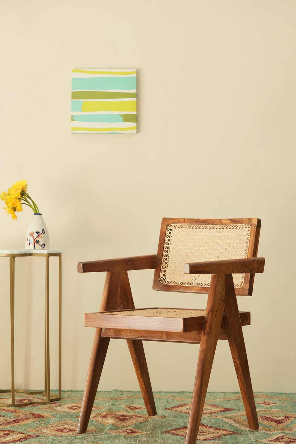 Civic Teak Wood And Wicker Armchair