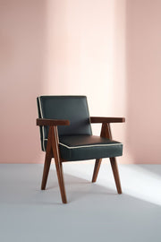 ARMCHAIR Civic Leather Accent Chair (Teak Wood)