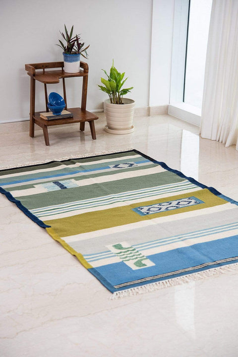 WOVEN RUG Cool And Calm Nomadic Woven Rug (Blue/Green)