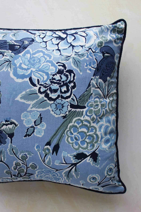 PRINTED CUSHIONS Damask Rose Blue (41 CM X 41 CM) Cushion Cover