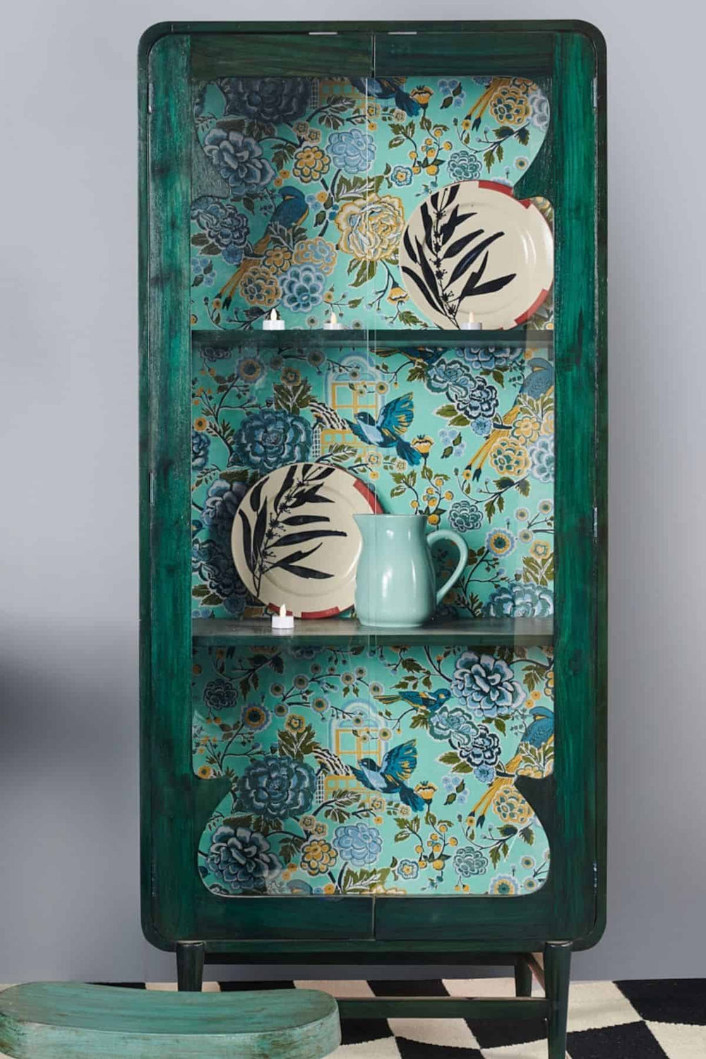 CABINET Damask Roz Teal Cabinet (Teak Wood)