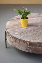 COFFEE TABLE Drum White Washed Coffee Table (Teak Wood)