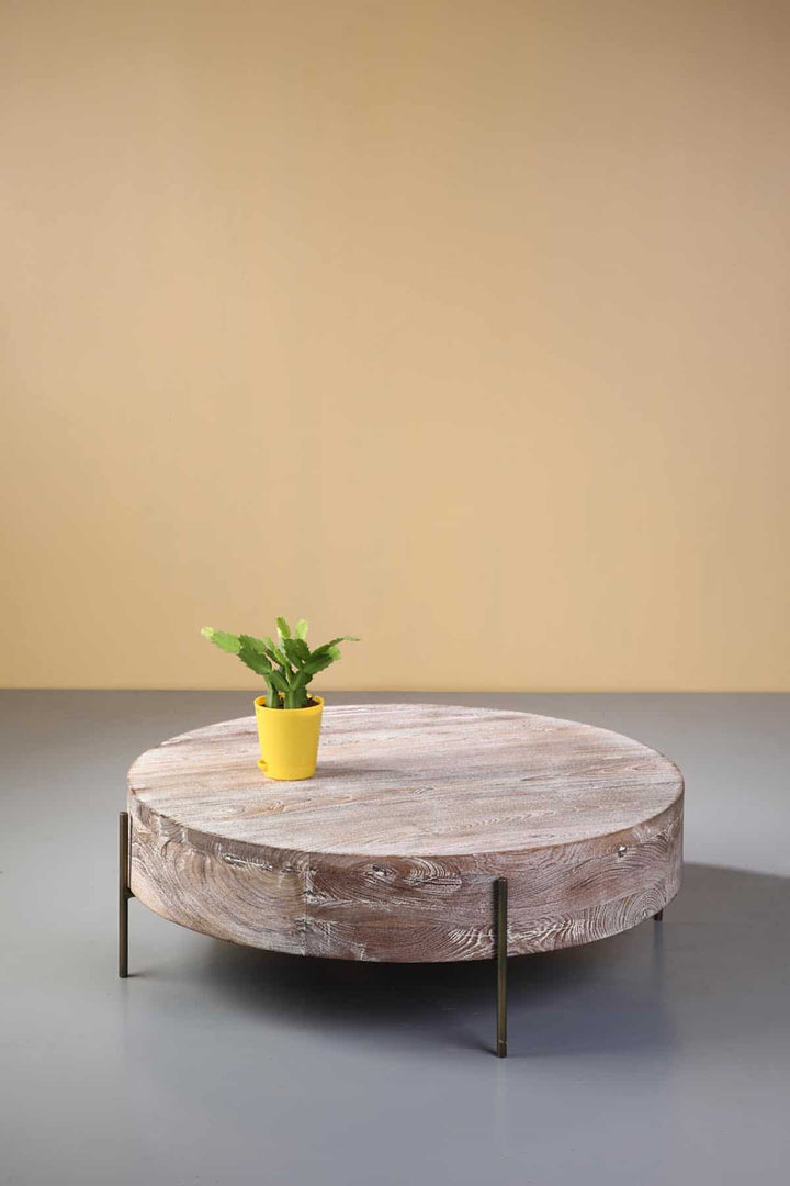 COFFEE TABLE Drum White Washed Coffee Table (Teak Wood)