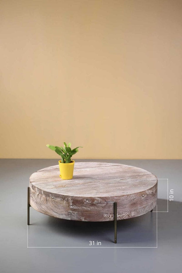 COFFEE TABLE Drum White Washed Coffee Table (Teak Wood)