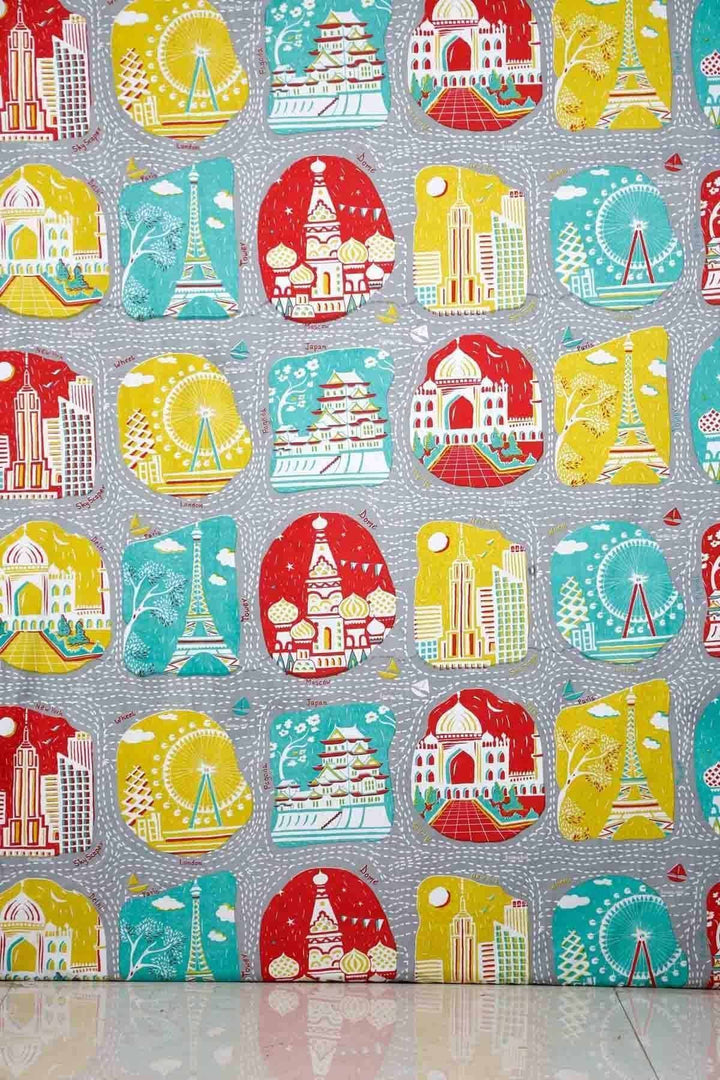 COTTON FABRIC AND CURTAINS Floating Island Cotton Fabric And Curtains (Grey)