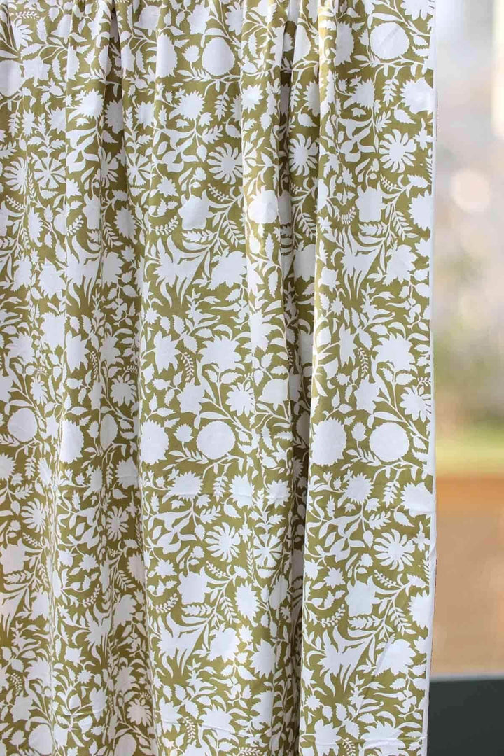 COTTON FABRIC AND CURTAINS Flora Cotton Fabric And Curtains (Olive)