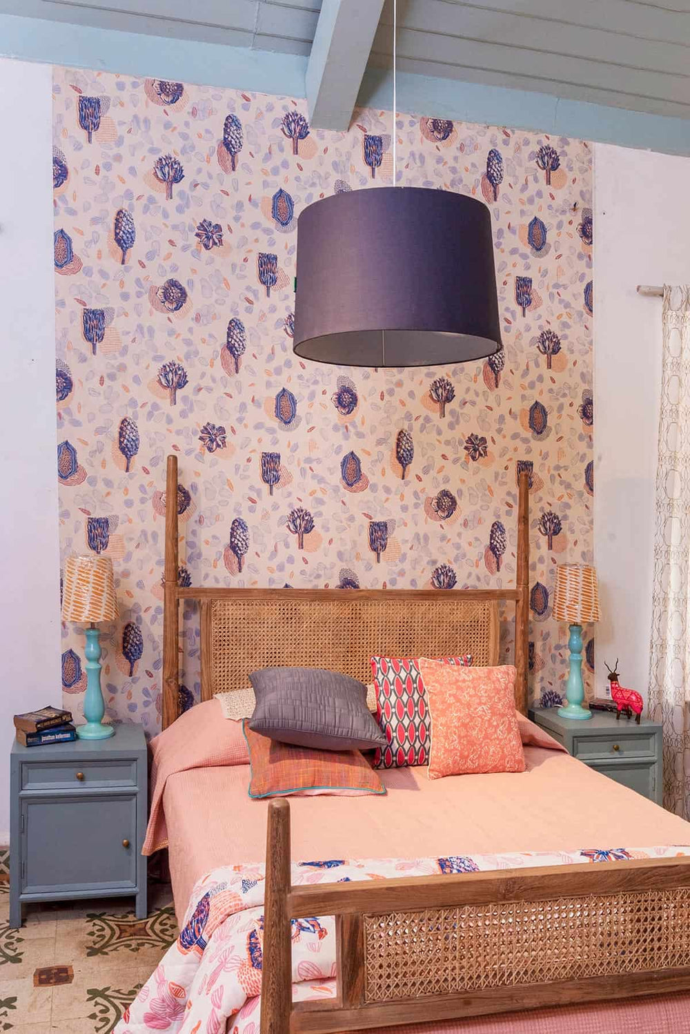 BED Four Poster Wicker Bed (White Wash)