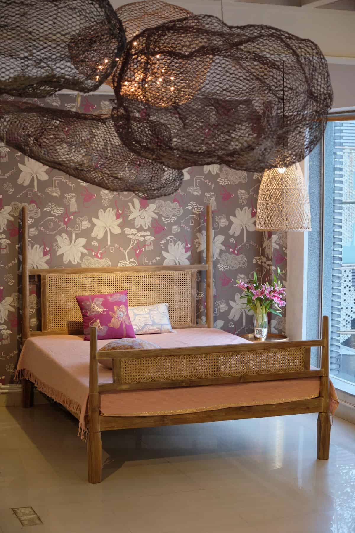 BED Four Poster Wicker Bed (Natural)