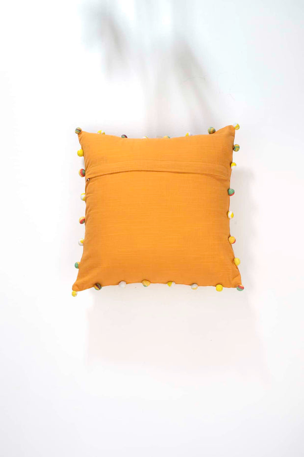 SOLID & TEXTURED CUSHIONS Freedom Pompom Mango Passion Orange (41 Cm X 41 Cm) Cushion Cover