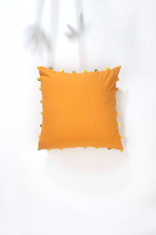 SOLID & TEXTURED CUSHIONS Freedom Pompom Mango Passion Orange (41 Cm X 41 Cm) Cushion Cover