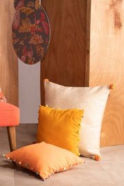 SOLID & TEXTURED CUSHIONS Freedom Pompom Mango Passion Orange (41 Cm X 41 Cm) Cushion Cover