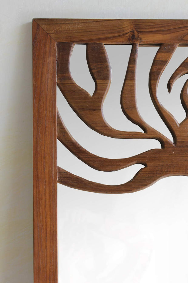 A Small Teak Wood Mirror And Handcrafted Natural Wood Style