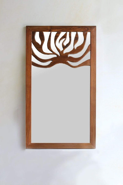 A Small Teak Wood Mirror And Handcrafted Natural Wood Style