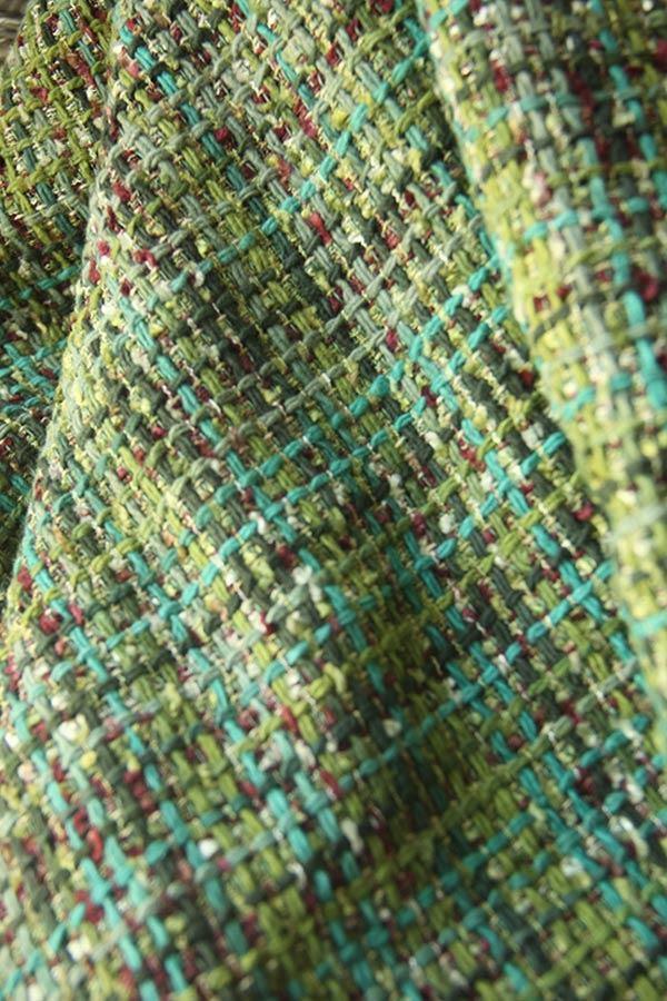 UPHOLSTERY FABRIC SWATCH Green City Tweed Green/Maroon Upholstery Fabric Swatch