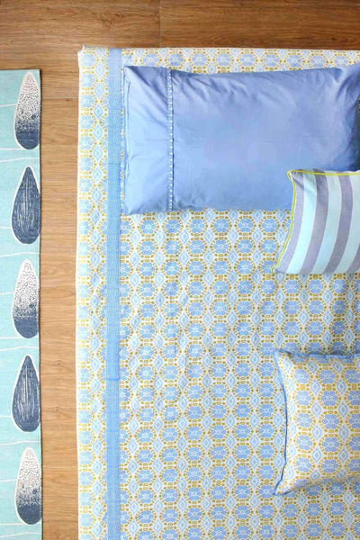 BEDCOVER Incana Blue / Lime Cotton Sheeting Bedcover