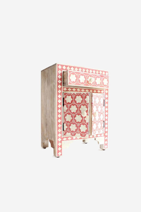 BEDSIDE TABLE Inlay Bedside Table (Coral)