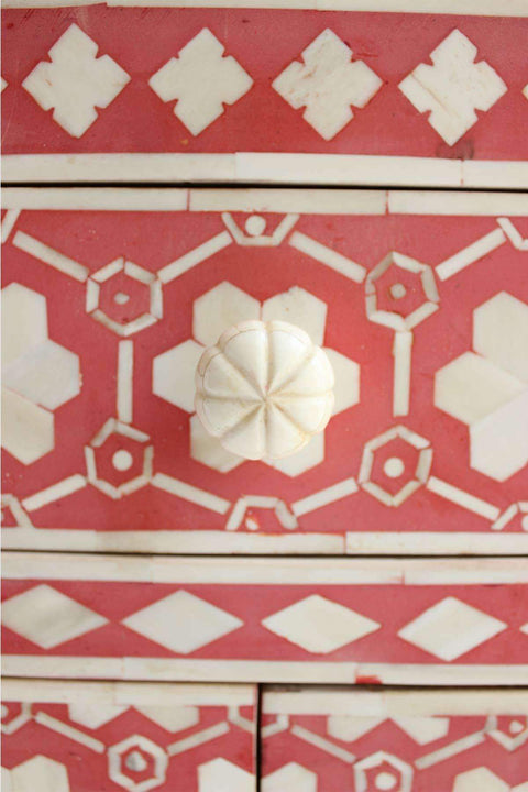 BEDSIDE TABLE Inlay Bedside Table (Coral)