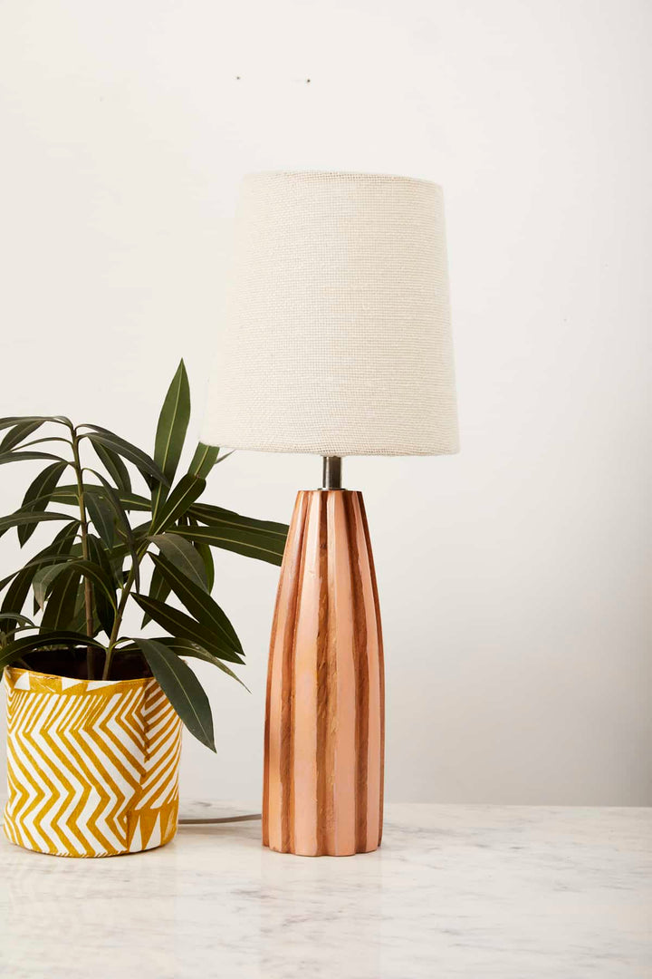 TABLE LAMP Jiva Carved Wood Table Lamp (Pale Pink)