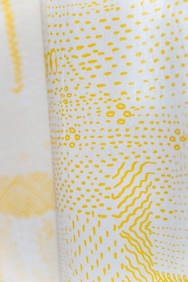 SHEER FABRIC AND CURTAINS SWATCH Kantha Yellow Sheer Fabric Swatch