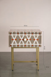 BEDSIDE TABLE Lattice Inlay Bedside Table (Taupe)
