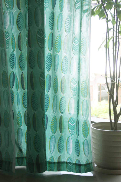 SHEER FABRIC AND CURTAINS Leaf Alone Sheer Fabric And Curtains (Mint)
