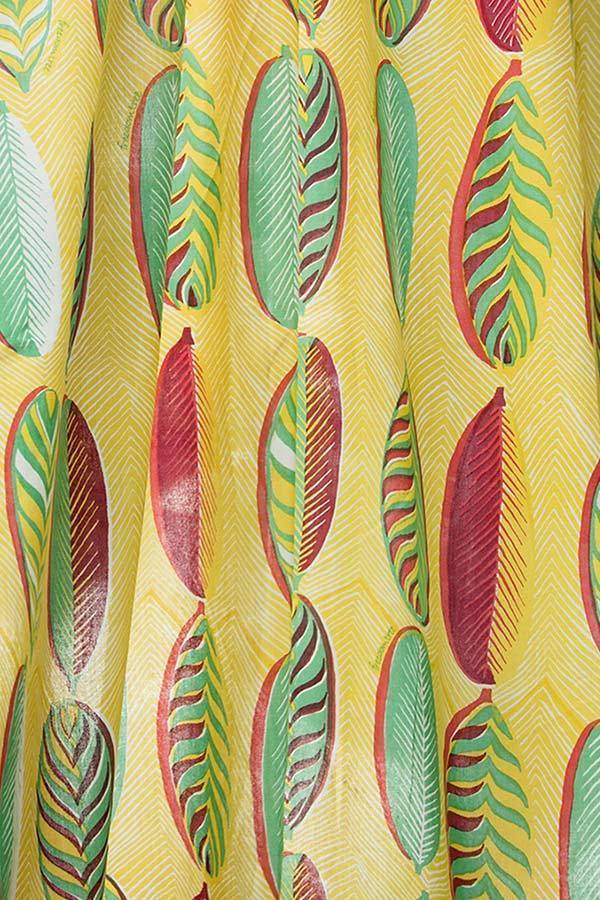 COTTON FABRIC AND CURTAINS SWATCH Leaf Alone Yellow Cotton Fabric And Curtains Swatch