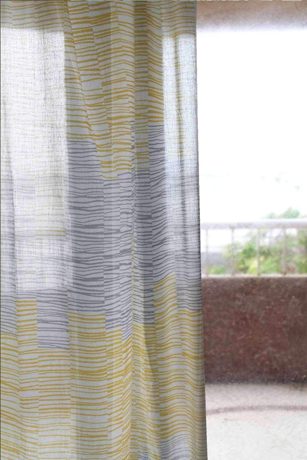 SHEER FABRIC AND CURTAINS Marine Drive Sheer Fabric And Curtains (Yellow/Grey)