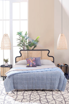 Mod Teak Wood And Wicker Bed