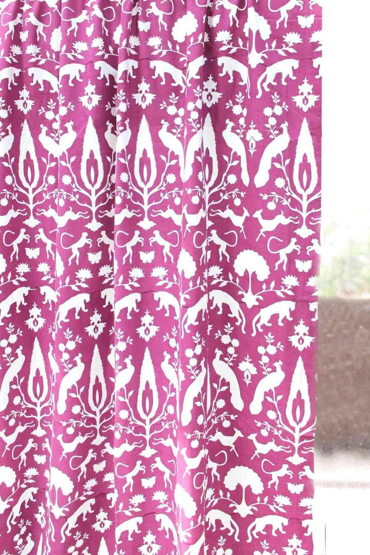 COTTON FABRIC AND CURTAINS Monsoon Forest Cotton Fabric And Curtains (Magenta)