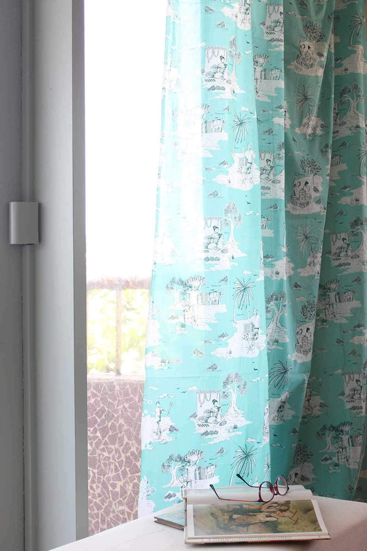SHEER FABRIC AND CURTAINS Mumbai Makers Sheer Fabric And Curtains (Turquoise)