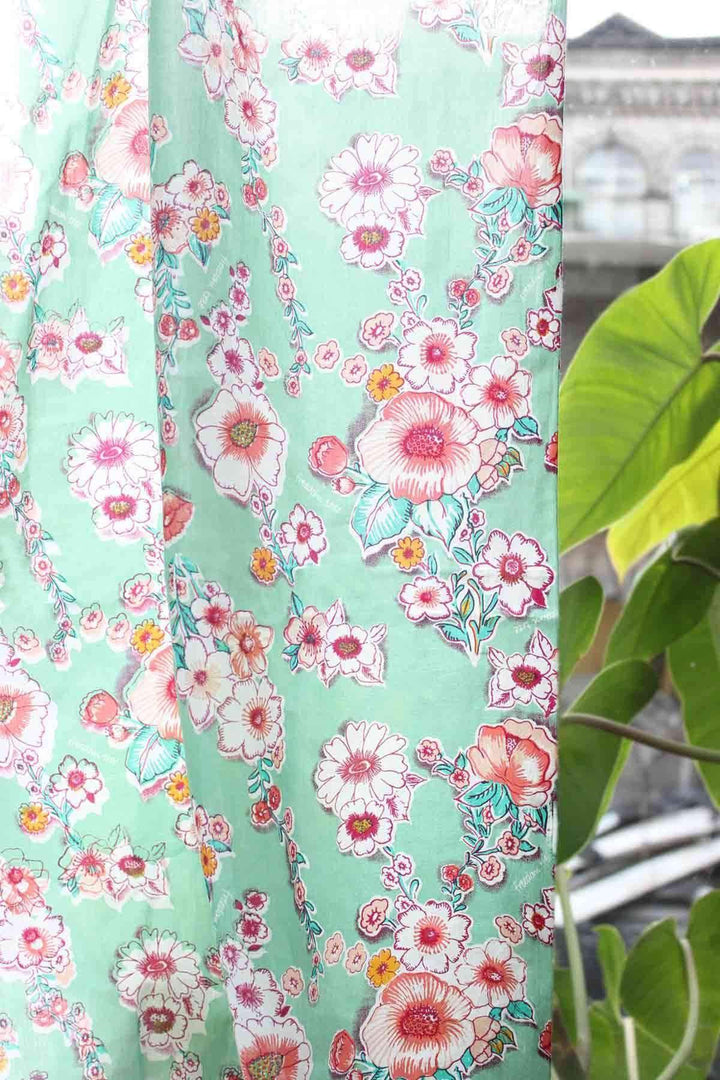 SHEER FABRIC AND CURTAINS Naalku Sheer Fabric And Curtains (Mint/Coral)