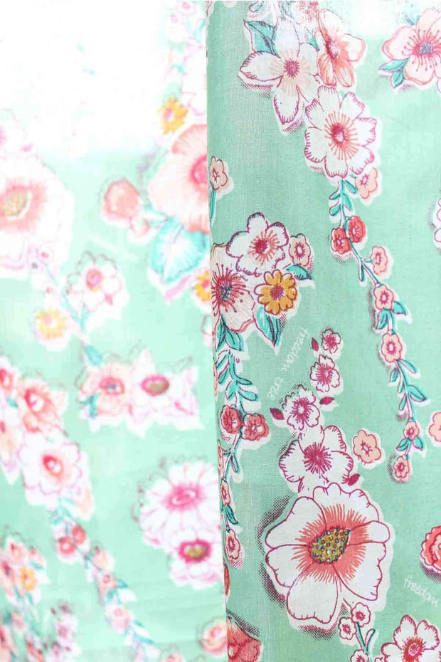 SHEER FABRIC AND CURTAINS Naalku Sheer Fabric And Curtains (Mint/Coral)