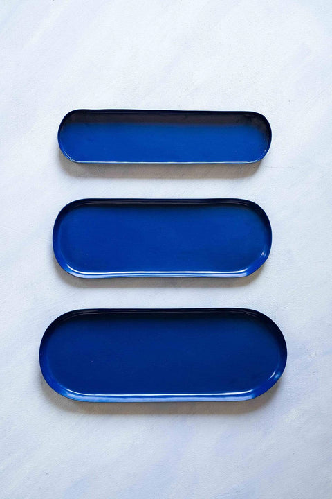 TRAYS Oval Blue Trays (Set Of 2)