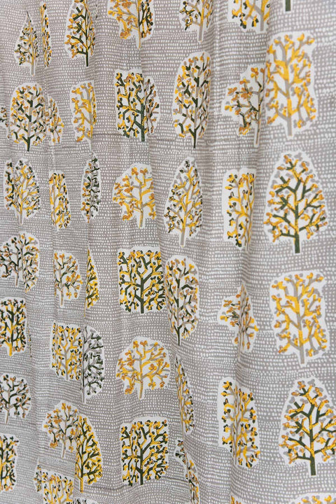 COTTON FABRIC AND CURTAINS Palash Cotton Fabric And Curtains (Grey/Yellow)