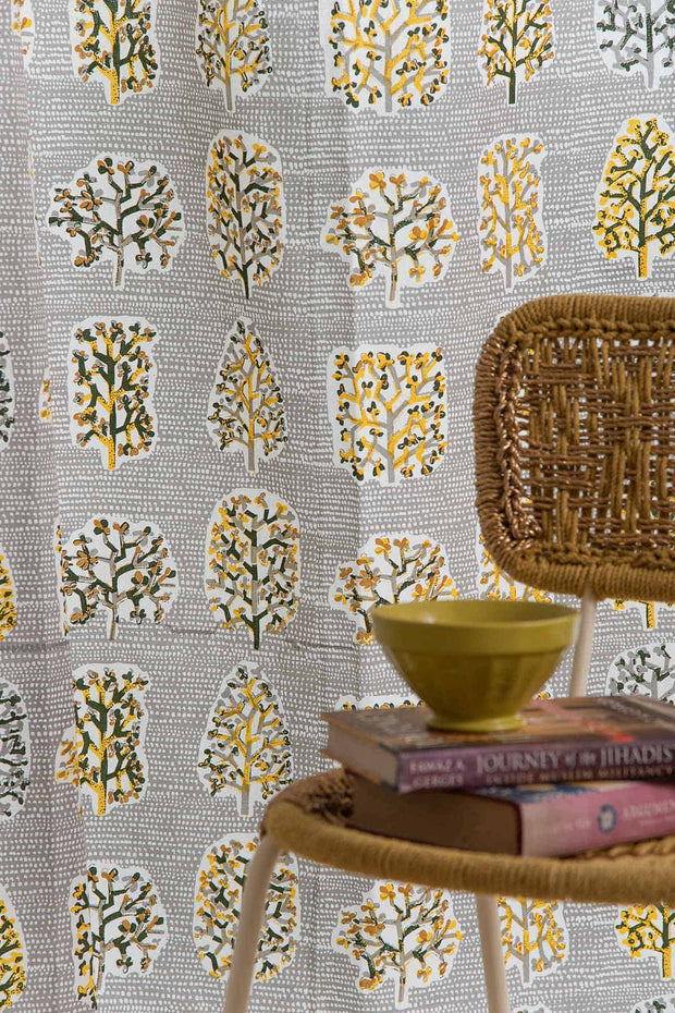 WINDOW BLINDS Palash Grey/Yellow Window Blinds In Cotton Fabric