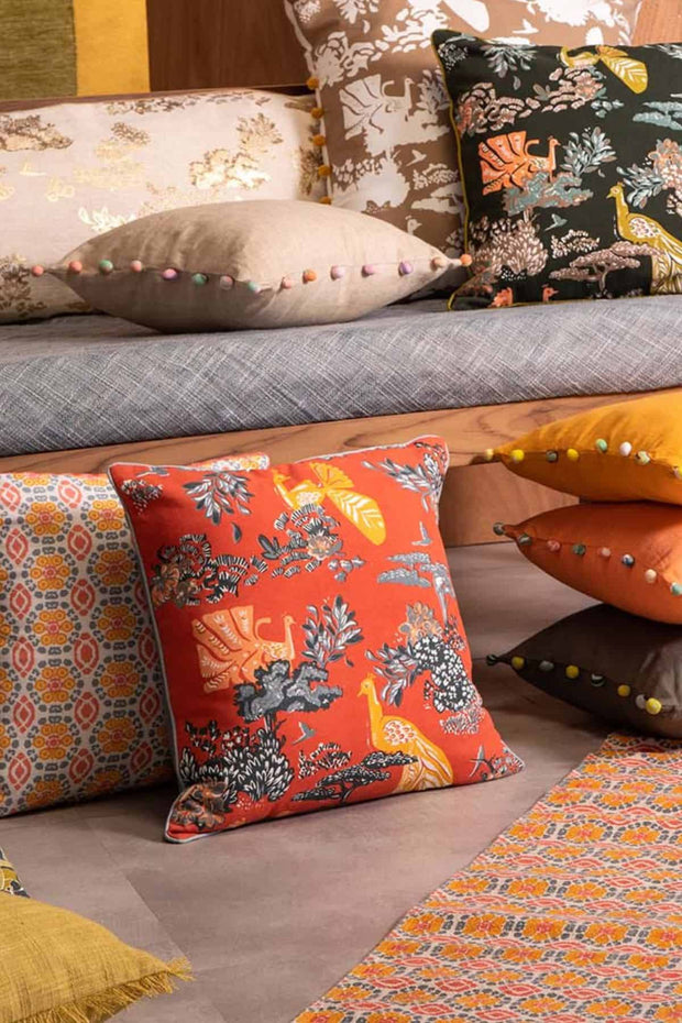 PRINTED & PATTERN CUSHIONS Peacock Song Passion Coral (46 Cm X 46 Cm) Cushion Cover