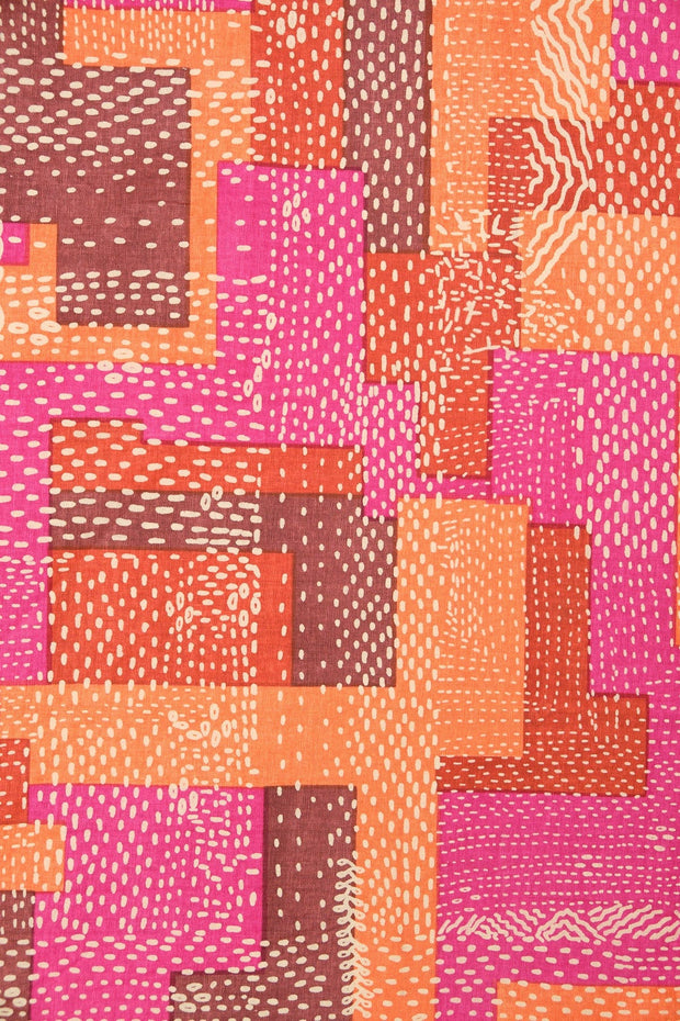 COTTON FABRIC AND CURTAINS Plaksh With Kantha Cotton Fabric And Curtains (Red)
