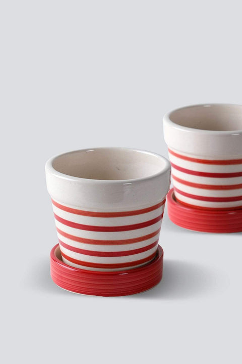 PLANT POTS Red Earth Stripes Herb Planters (Set Of 2)