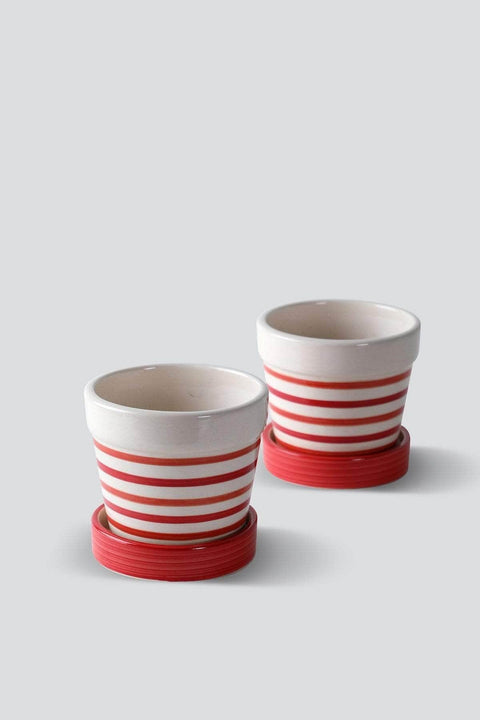 PLANT POTS Red Earth Stripes Herb Planters (Set Of 2)