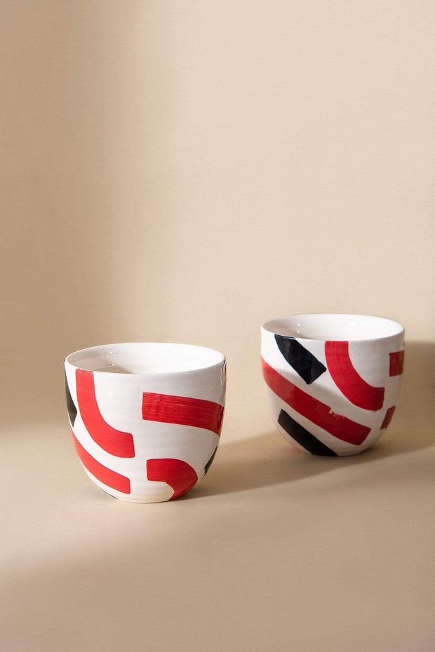 MUG Red Stripes Ribbed Mug (Set Of 2)