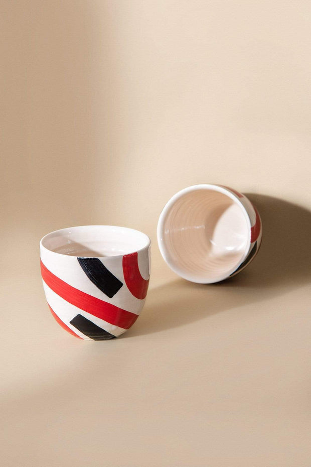 MUG Red Stripes Ribbed Mug (Set Of 2)