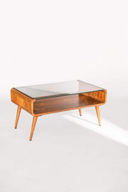 COFFEE TABLE Retro Glass Top Coffee Table (Teak Wood)