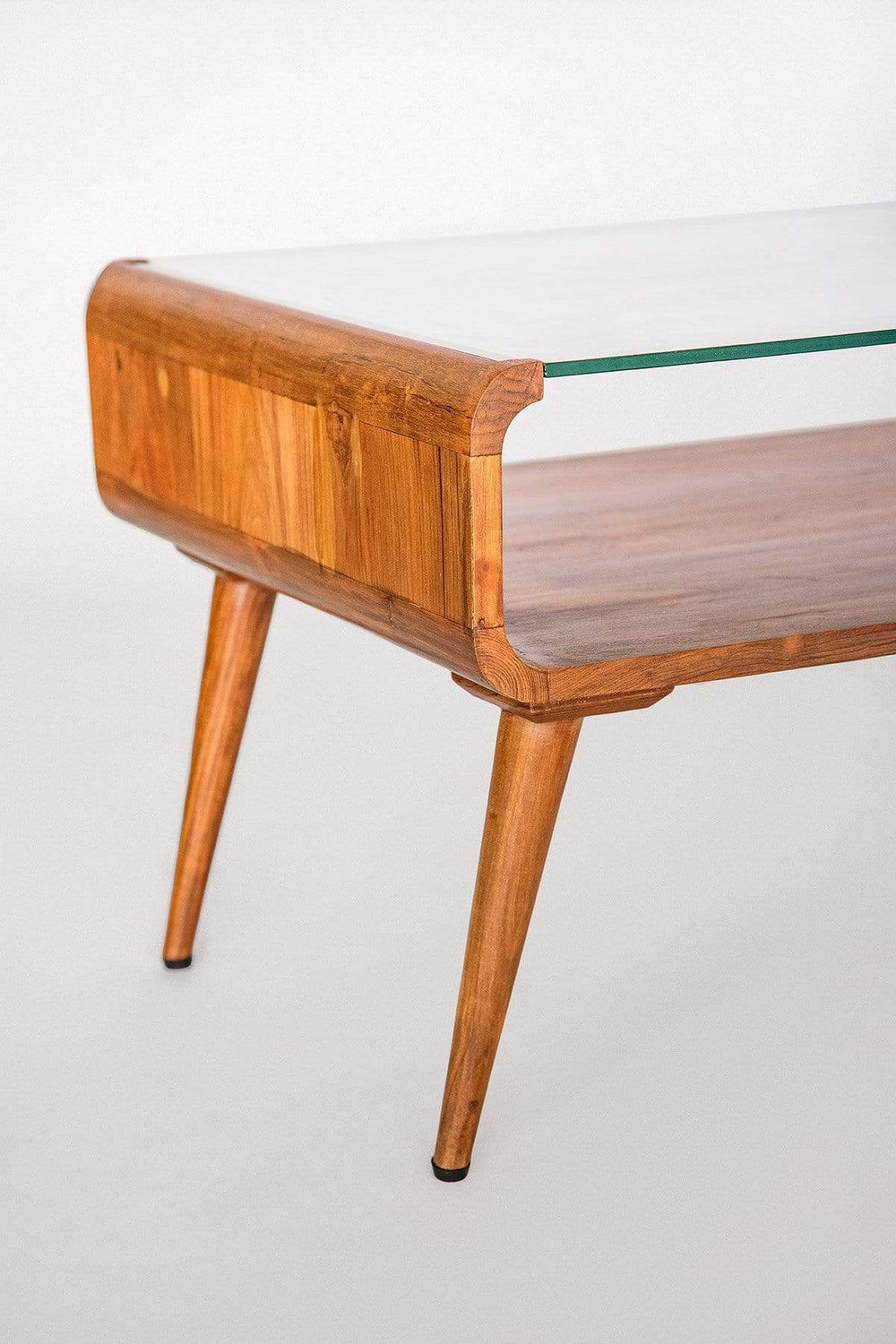 COFFEE TABLE Retro Glass Top Coffee Table (Teak Wood)