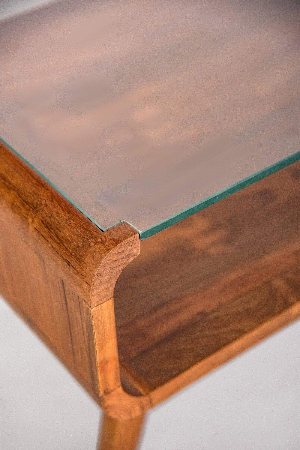COFFEE TABLE Retro Glass Top Coffee Table (Teak Wood)