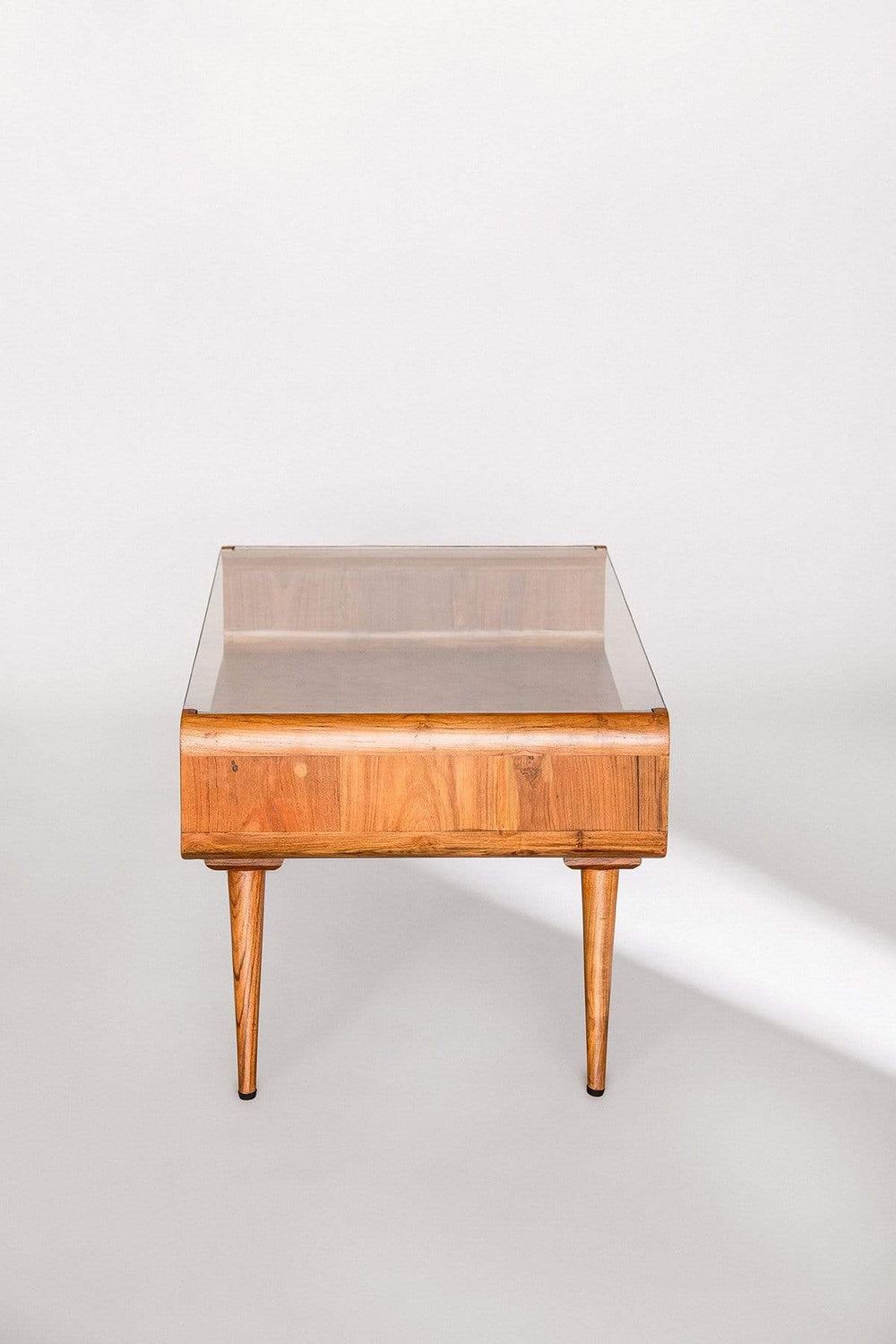 COFFEE TABLE Retro Glass Top Coffee Table (Teak Wood)
