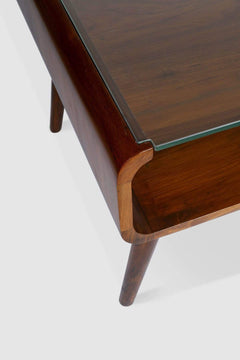 COFFEE TABLE Retro Glass Top Coffee Table (Teak Wood)