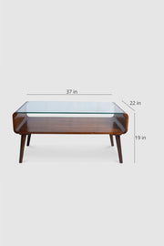 COFFEE TABLE Retro Glass Top Coffee Table (Teak Wood)