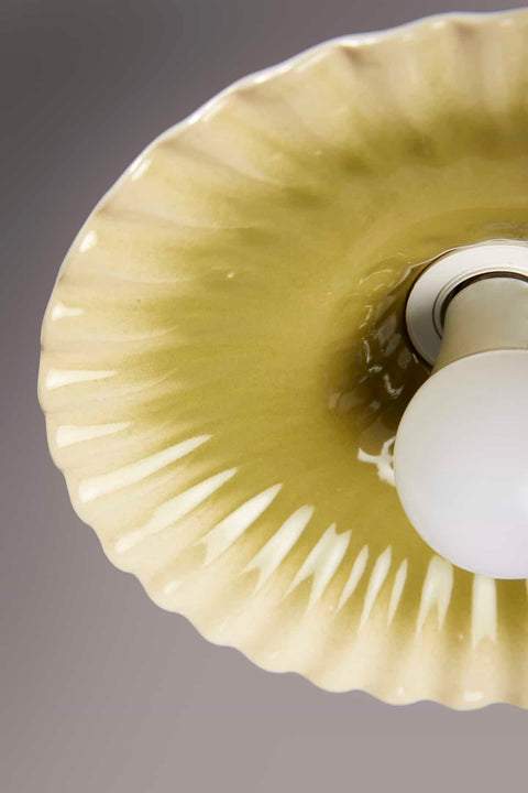PENDANT LIGHTING Ribbed Ceramic Pendant  (Olive Ombre)