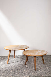 COFFEE TABLE Round Light Coffee Table Set (Teak Wood)