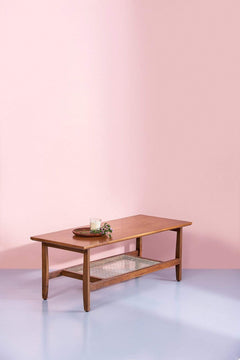 Sleek Teak Wood And Wicker Coffee Table